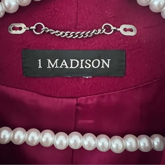 1 Madison Burgundy Wool/Cashmere Blend Double Breasted Collared Coat |Size 14| - Picture 5 of 10